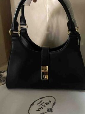Prada Black Leather Shoulder Bag with Gold Hardware